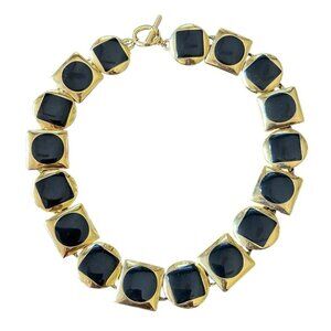 Anne Klein Modernist Geometric Black Enamel Matte Satin Finish Necklace
